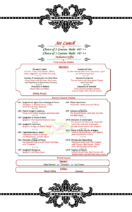 menu fisso per il pranzo